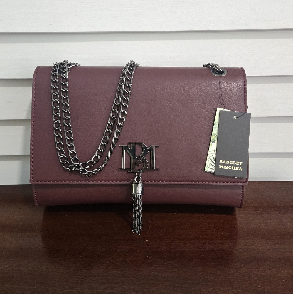 Badgley Mischka Wine Shoulder Bag / Crossbody Gunmetal Hardware NWT
